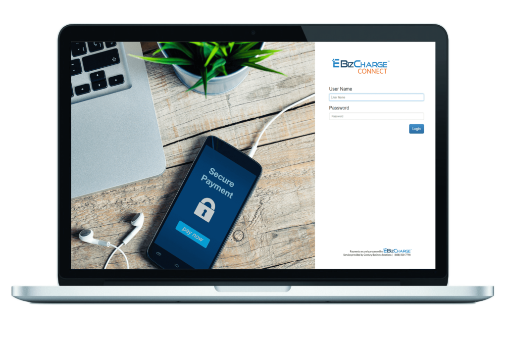 ebizcharge connect login screen on laptop