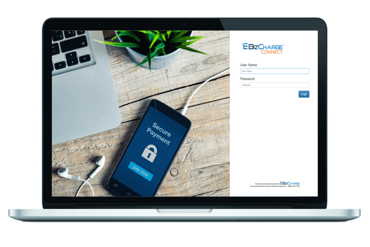 ebizcharge connect login screen on laptop